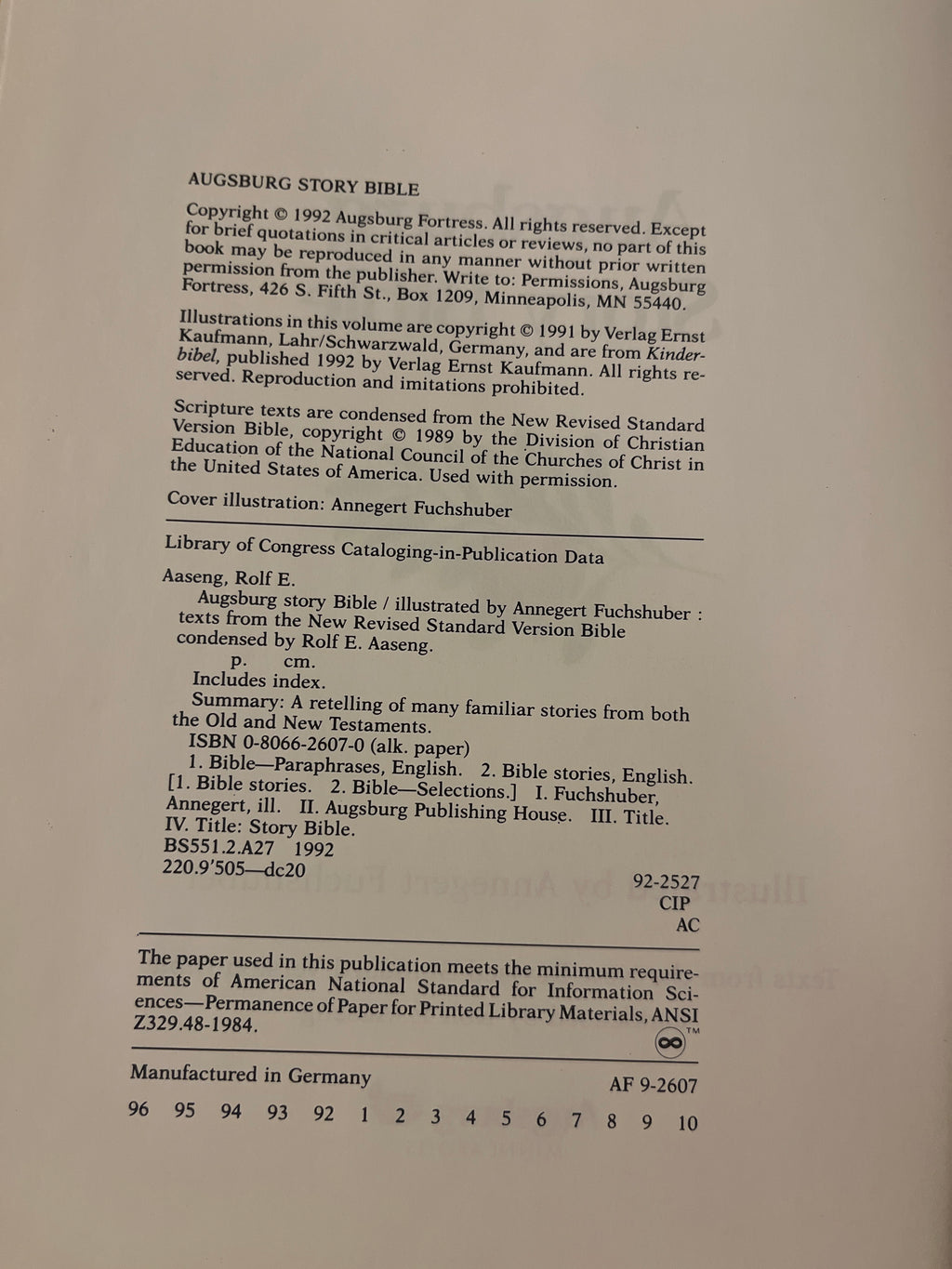 Augsburg Story Bible.  Illustrated by Annegert Fuchshuber